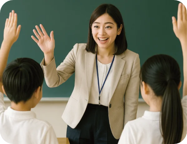 先生の話を聞く生徒