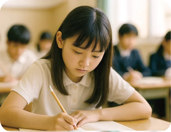 プリントに書き込む生徒