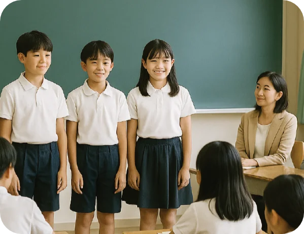 前で発表する生徒たち