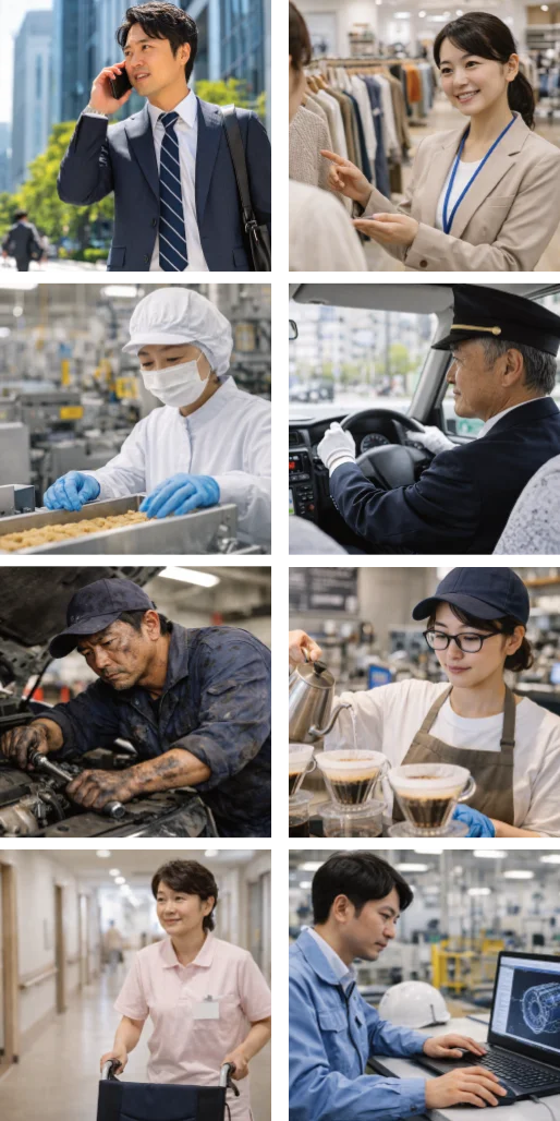 様々な職場で働く人々の写真